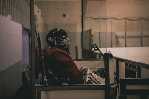 Hockey player focused before stepping on the ice